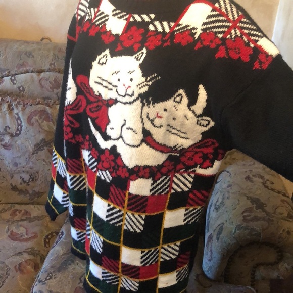 VTG Dana Scott “ugly” X-mas cat kitten sweater - Picture 4 of 7